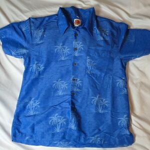 Island Vibes Blue Palm Print Men's Shirt Size Medium